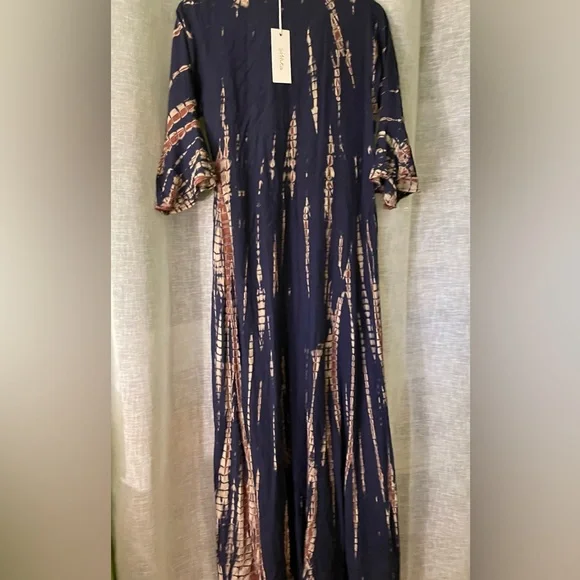 Rubyzaar by Sivana Tie Dye Navy and Beige Wrap Dress, Size S/M - Picture 3 of 7